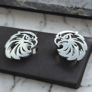 Eagles Mascot Earrings Stainless Steel Studs Silver Team Sports Football Mom Fan